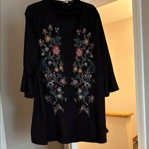 Umgee Black Tunic with Colorful Floral Embroidery